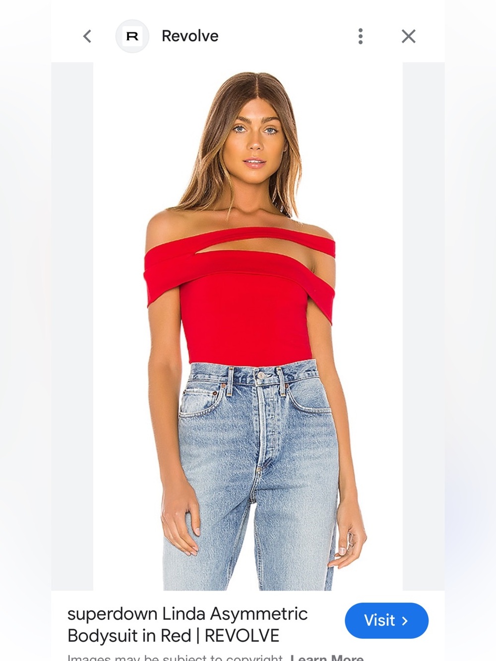 superdown Linda Asymmetric Off-Shoulder Bodysuit in Red